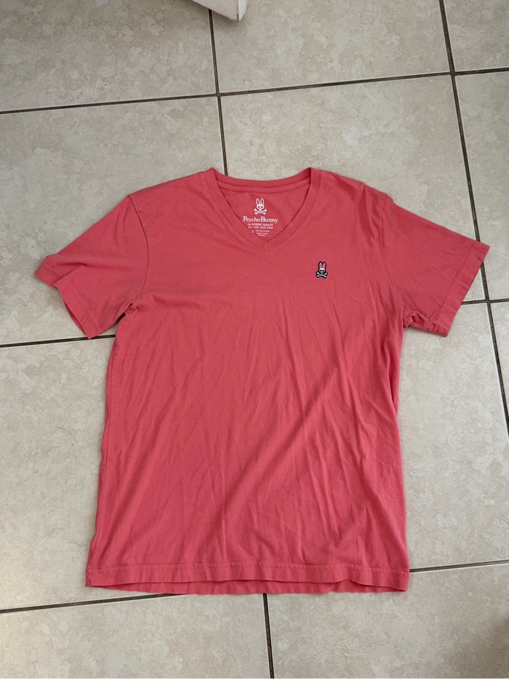 Psycho Bunny Men’s V-Neck T-Shirt in Coral Pink